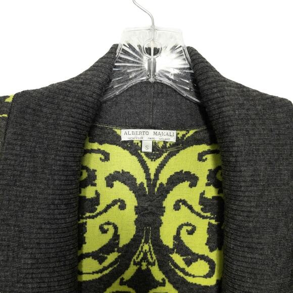 Alberto Makali Cardigan Sweater Long Sz S Green Gray Open Front Shawl Collar - Picture 8 of 10